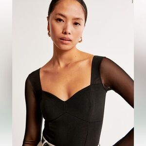 Abercrombie Long-Sleeve Mesh Crepe Sweetheart Bodysuit
